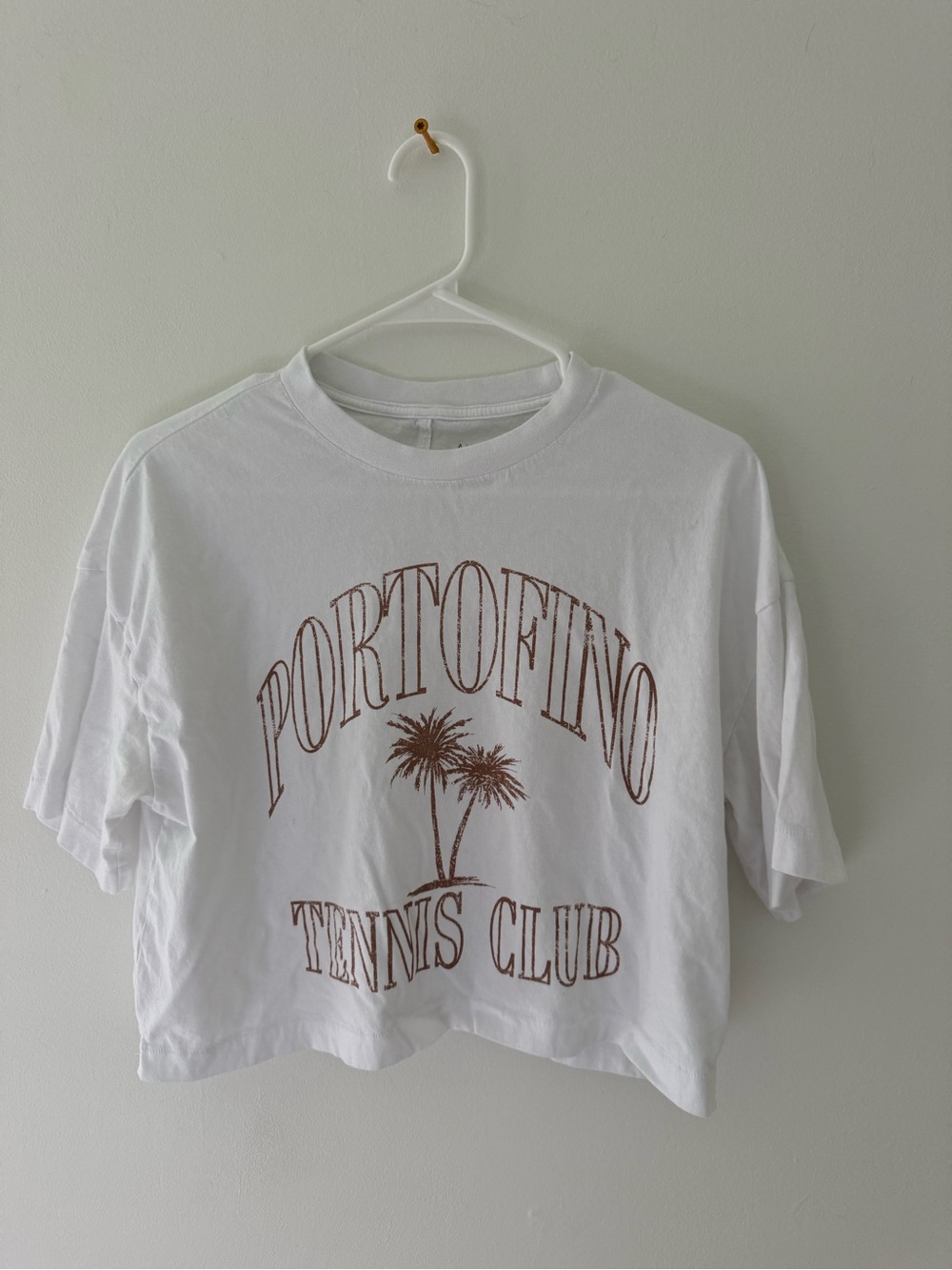 American Eagle White "Portofino Tennis Club" Graphic Crop Tee-100% cotton